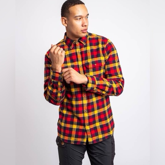 Fjallraven Mens Skog Slim Fit Flannel Plaid Shirt Medium Outdoor 100% Cotton